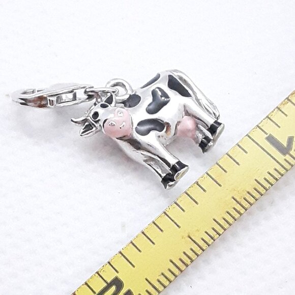 New 925 sterling silver and enamel cow charm.  Lobster claw clasp. - Picture 6 of 9